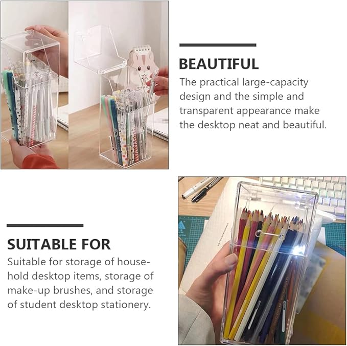 Alipis 4 Pcs Acrylic Makeup covered makeup brush holder with lid clear organizer cosmetic brush holder with lid cosmetic storage box desktop storage organizer acrylic desk