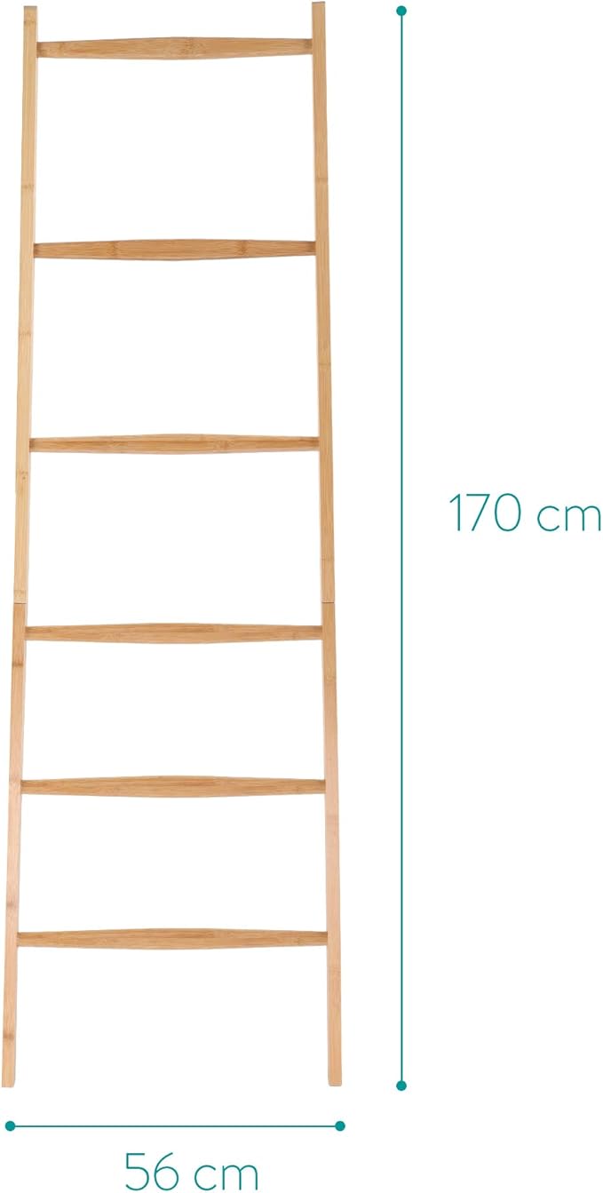 Navaris Bamboo Towel Ladder - Wooden Rack Rail Blanket, Towel, Clothes, Linen Railing Hanger for Bathroom, Bedroom - Bamboo Wood Towel Holder Stand