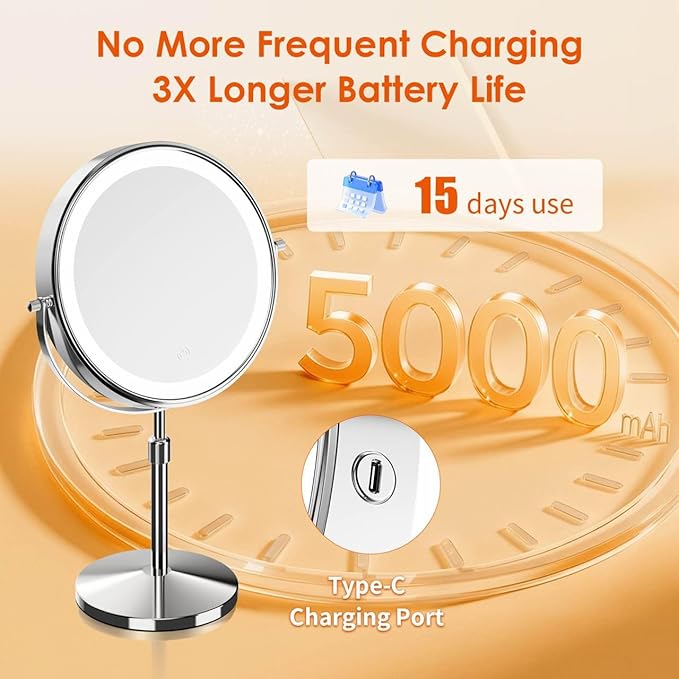 Makeup Mirror, 1X/30X Magnification with 3 Level LED Lights, 5000 mAh Rechargeable Double Sided 9” Magnifying Mirror with 360° Rotation, Perfect for Precision Grooming and Makeup, Women Gift