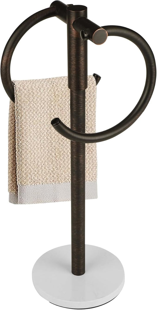 19 inch Oil Rubbed Bronze Double Towel Holder Stand,Hand Towel Bar Bathroom Vanity Countertop Towel Hanger Free Standing,Towel Ring Hardware Accessories Towel Rack