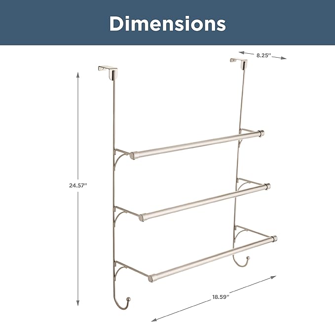 Franklin Brass (1-Pack) Over the Door Hooks Nickel Triple Towel Rack, 3-Tier with Hooks, Organizing and Storage Bar | Bathroom Accessories 193153-FN