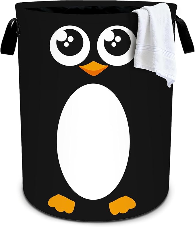 Penguin Laundry Basket Storage Bin Foldable Laundry Hamper Clothes Storage Bucket Organizer 19.6x15.7 Inch For Laundry Room/Bedroom/Bathroom