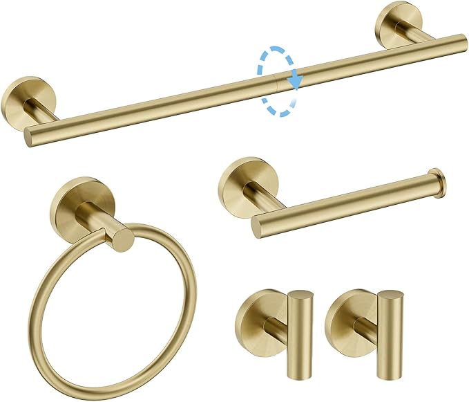 Luxbaro Brushed Gold Towel Bar Set, 18 Inch Bathroom Accessories Set, Wall Mounted Bathroom Hardware Set, Durable SUS304 Stainless Steel, 5-Piece
