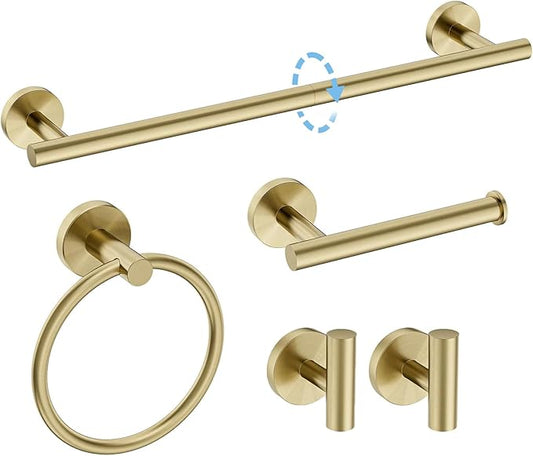 Luxbaro Brushed Gold Towel Bar Set, 18 Inch Bathroom Accessories Set, Wall Mounted Bathroom Hardware Set, Durable SUS304 Stainless Steel, 5-Piece