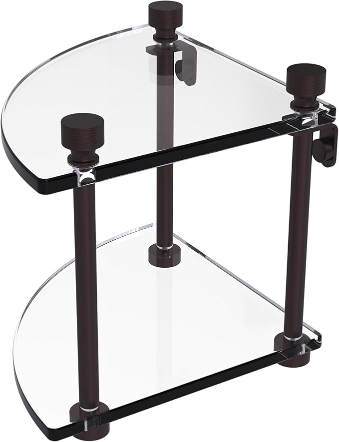Allied Brass FT-3-ABZ Foxtrot Collection Two Tier Corner Glass Shelf, Antique Bronze