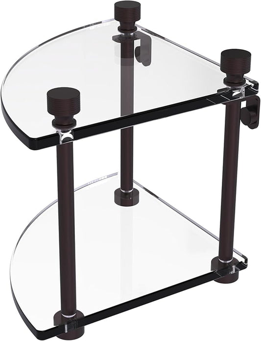 Allied Brass FT-3-ABZ Foxtrot Collection Two Tier Corner Glass Shelf, Antique Bronze
