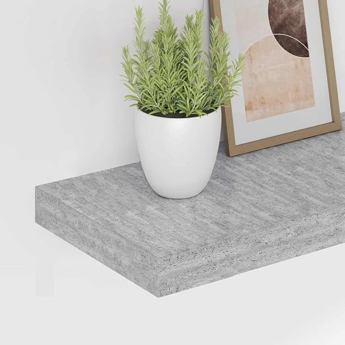 Floating Wall Shelf 31.5 Inch, Concrete Grey Minimalist MDF Display Ledge, Modern Wall Mounted Storage Rack for Books, Collectibles, Home Office Decor
