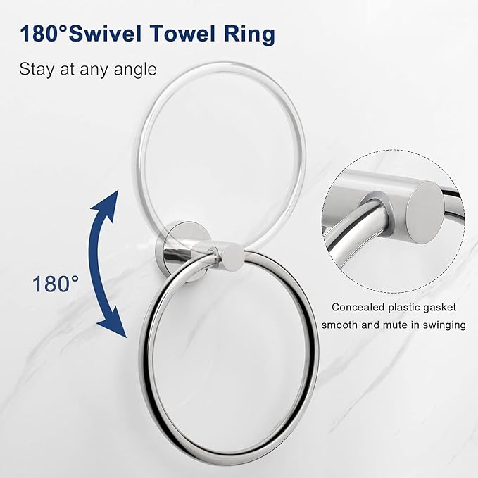 NearMoon Bath Towel Ring, Bathroom Hardware Accessories-Thicken Stainless Steel Hand Towel Holder for Bathroom, Modern Round Towel Hanger Wall Mounted (Chrome, 4 Pack)