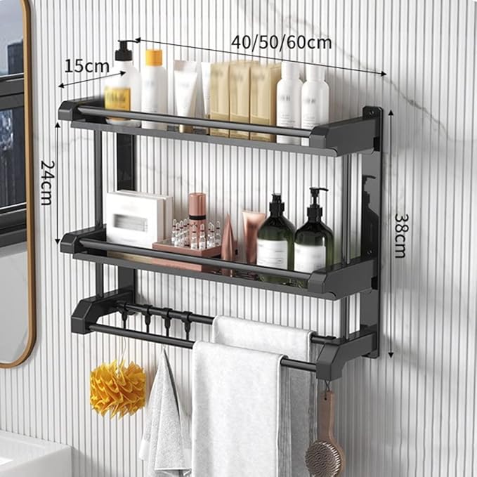 Bathroom Shelf Organizer - 2 Tier Storage Shelf with Adjustable Hook Wall Mounted Shelf Rack, Use for Bathroom-A