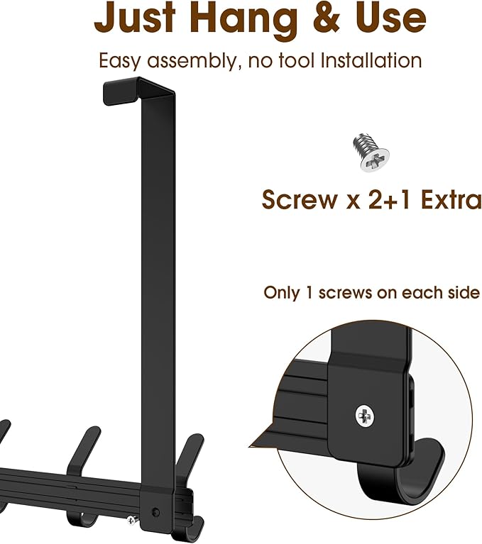 Long Over The Door Hooks Hanger with 15.75" Arms for Easier Access by Shorter, J16U, Perfectly Fits US Standard 1 3/8-inch Doors, Towel Rack Bathroom Organizer Holder, Rustproof, Black