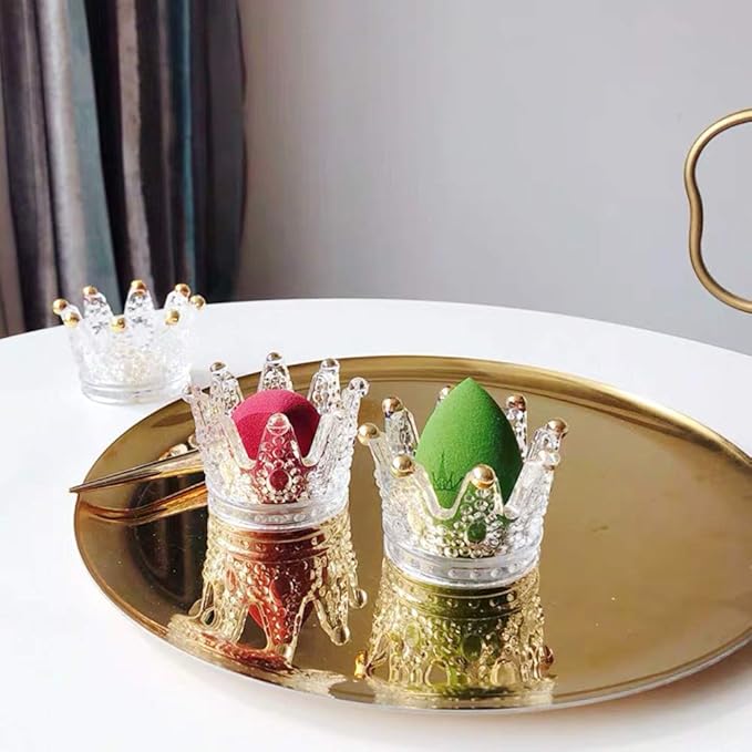 Lemonadeus Beauty Blender Holder Makeup Sponge Holder Crown Glassware Stand Storage Powder Puff Display Stand???2 Pack??? (2 Crystal clear)