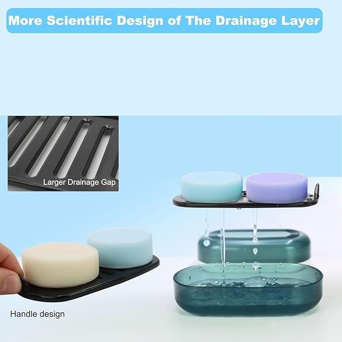 HAYSNA Solid Shampoo Bar Holder, Large Bar Soap Holder, Travel Soap Container, Soap Box with Draining Layer, Soap Case for Bathroom, Traveling, Gym, Camping (Blue Style-1-Large)