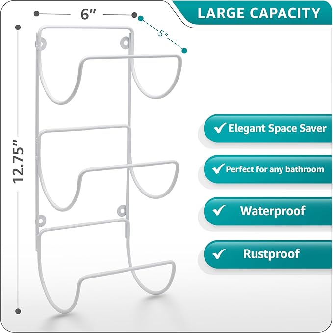 Sorbus Towel Holder for Bathroom Wall - 6 Level Wall Mounted Towel Rack Shelves for Rolled Bath Towels, Washcloths, Linens - White Hanging Towel Racks for Bathroom, Spa, Salon, Towel Storage Organizer