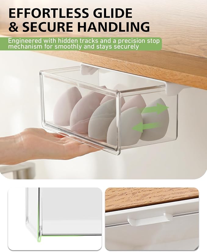 BALUCA Small Clear Stackable Storage Drawers ?€? 33?? Angled Acrylic Makeup Organizer for Vanity, Undersink & Kitchen Cabinets | Multi-Purpose Plastic Storage Bins & Drawer Organizer Bins (Large)