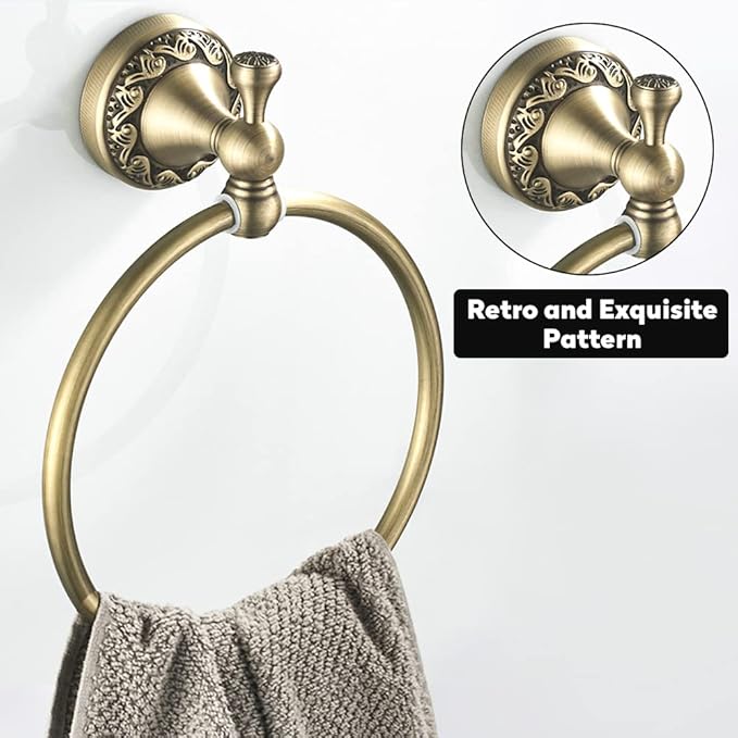 WINCASE Antique Brass Bathroom Accessories, Retro Adjustable Bathroom Hardware, Brass Bath Towel Bar Set 24 Inch 4 Piece Tolilet Paper Holder Towel Ring Robe Hook Wall Mounted Vintage