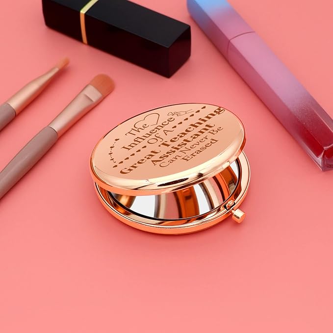 Teaching Assistant Gift for Women Appreciation Compact Makeup Mirror Teacher's Aide Gifts for Coworker Graduation Teacher's Day End of Term Present from Student Retirement Personal Makeup Mirror