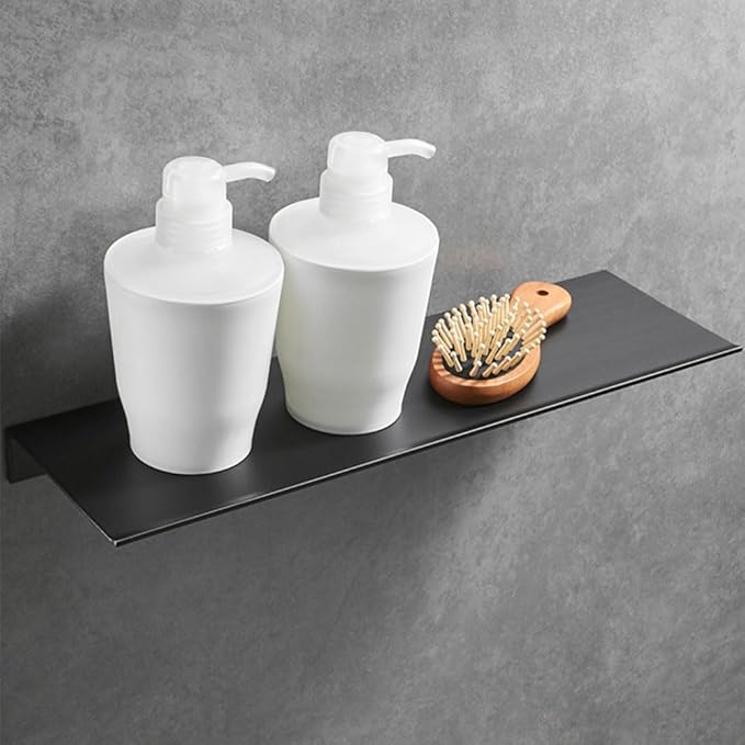 Black Metal Wall Mounted Floating Shelves Ledge,Space Saving Rustproof Aluminum Bathroom Shelf Wall Mount Shelving Extra Strong Floating Shelves Storage Rack(30CM)