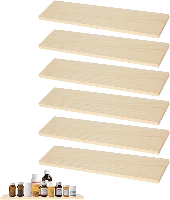 6pcs Medicine Cabinet Shelf Replacement 13inch Wooden Medicine Cabinet Shelves Wooden Bathroom Cabinets Shelves for Living Room Bathroom Kitchen Wall Mounted Medicine Cabinets(Light Brown)