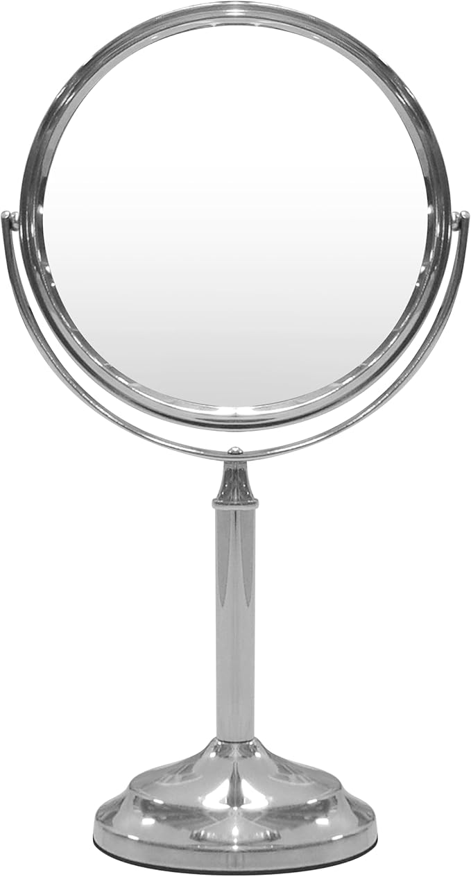 Indecor Home H Halston Stainless Steel Makeup Vanity Mirror 1X, 3X Magnification Round 360 Swivel Mirror for Desk, Bedroom, Bathroom Chrome