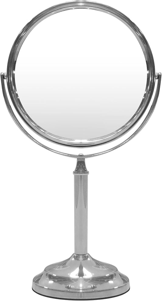 Indecor Home H Halston Stainless Steel Makeup Vanity Mirror 1X, 3X Magnification Round 360 Swivel Mirror for Desk, Bedroom, Bathroom Chrome