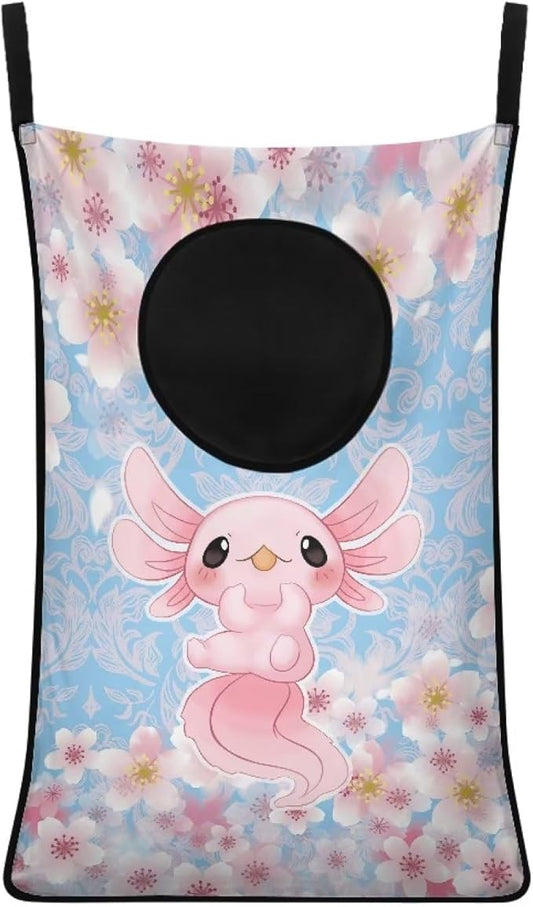 ZOUTAIRONG Cute Axolotl Hanging Laundry Hamper Saving Space Laundry Bag Pink Cherry Blossom Laundry Basket Over The Door Storage Bags for Bedroom Home Dirty Clothes Hampers Blue