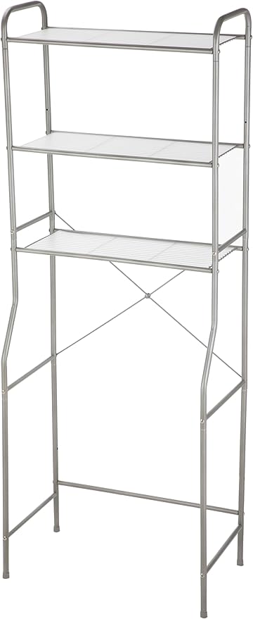 3-Tier Over The Toilet Storage Unit, Satin Nickel Steel Bathroom Organizer with Liners, Space-Saving Toilet Tank Shelf Stand for Bathroom, Kitchen, Laundry Room