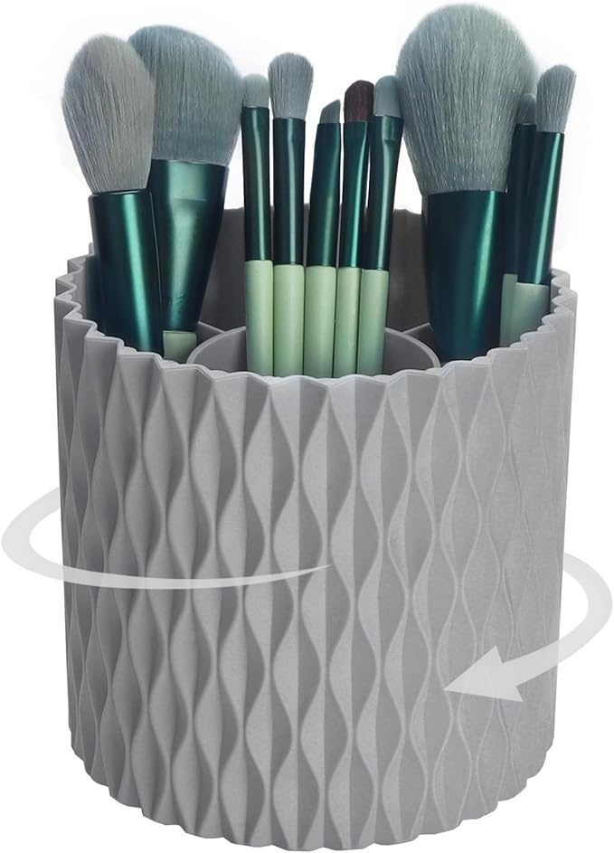 Makeup Brush Holder Organizer-360?? Rotating Makeup Brush Storage,Pencil Pen Holder Cup,Desk Accessories,5 Slot Make up Brushes Cup, for Vanity Desktop Bathroom Countertop (Grey)