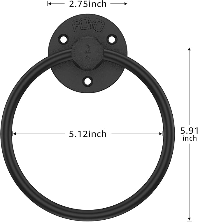 Industrial Towel Rings, Licperron Matte Black Pipe Hand Towel Rack, Wall Mounted Towel Holder for Bathroom 1PCS