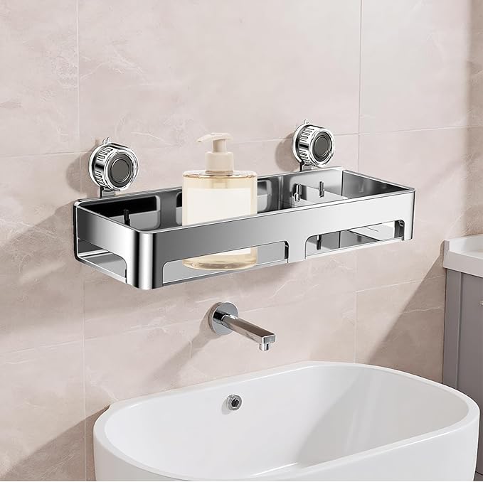 Bathroom Shelf Organizer - Suction Cup Wall Shelves, Rustproof Holder For Organization And Storage, Home Decor, Hotel, Dorm, Kitchen, Bedroom, Shampoo, Body Wash, Soap, Practical And Durable Storage S