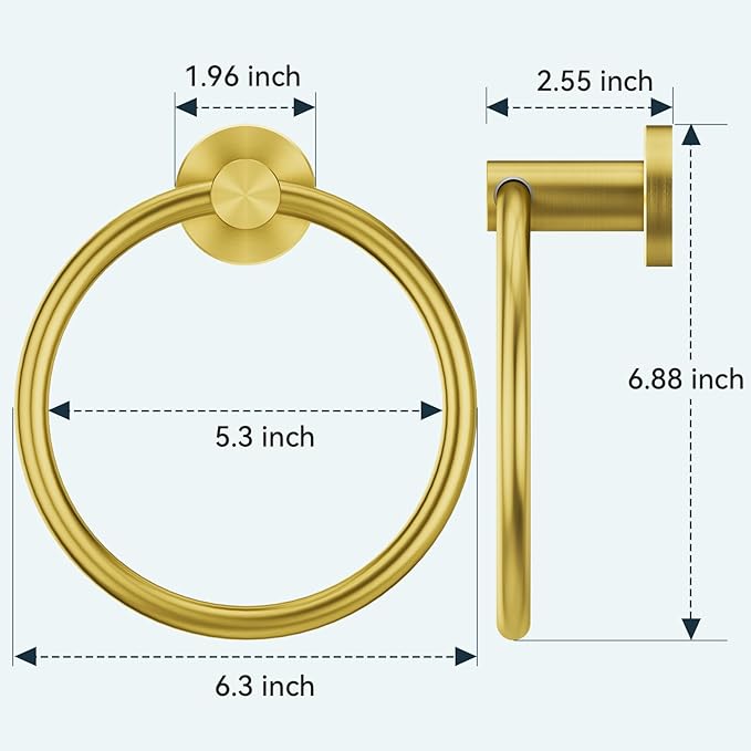 FORIOUS Towel Ring, SUS304 Stainless Steel Modern Hand Towel Holder Rack Hanger Round for Bathroom Wall Mounted, Ideal for Bath, Kitchen, RV, Dark Gold