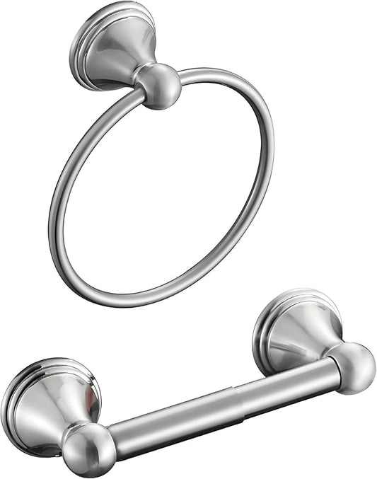 sagetta Hand Towel Holder Towel Ring Set with Toilet Paper Holder 5.55-Inch Bath Towel Ring Diameter Wall Mount Chrome