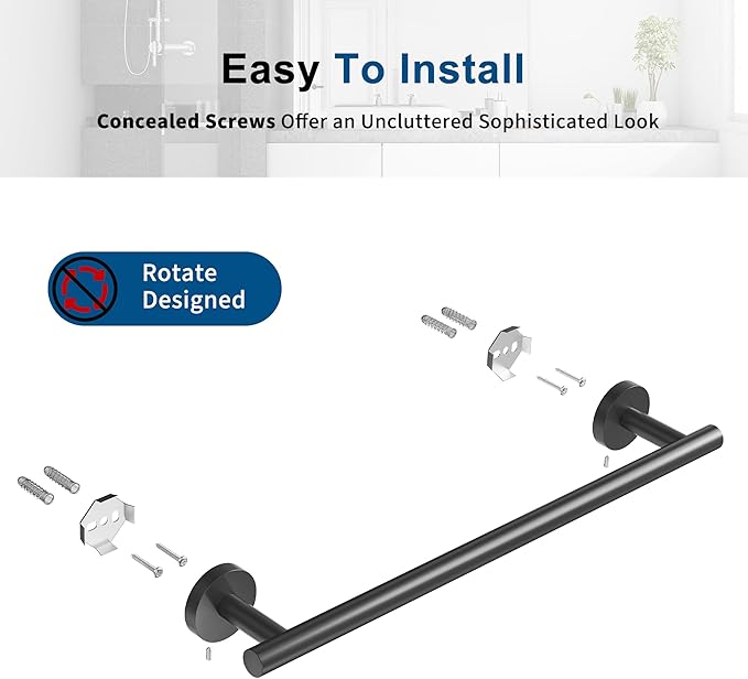 Matte Black Towel Bar, 14 Inch Towel Racks for Bathroom Wall Mounted, Thicken SUS304 Stainless Steel Heavy Duty Hand Towel Holder Organizer, Bathroom Accessories, Total Length 16.5 Inch