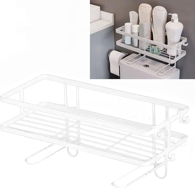 Pongnas Large Capacity Iron Toilet Shelf for Bathroom with Nail Installation, Practical Design (Single Layer White)