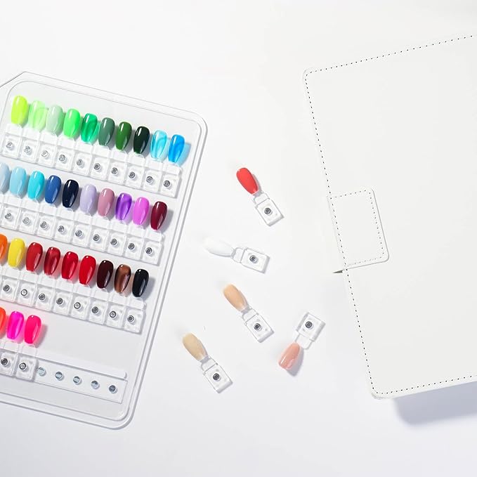 Vettsy Magnetic Nail Swatch Book, 120 Nail Color Display Book Organizer with 120 Magnetic Tips, Professional Salon Nail Art Color Chart & Practice Stand for Easy Preview & Storage