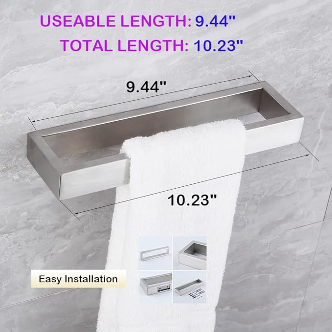 Bathroom Towel Ring Wall Mounted Hand Towel Bar Modern Square Style Towel Rack Brushed Stainless Steel, D69018BN