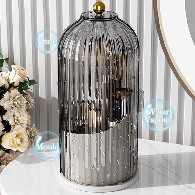 Makeup Brush Holder Organizer with Lid, 360?? Rotating Clear Dustproof Cosmetics Storage, Makeup Brushes Cup Pen Holder for Vanity Desktop Bathroom Countertop (Clear Black Cap)