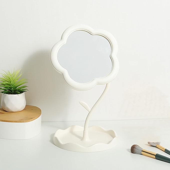 LONGSHENG - SINCE 2001 - White Desktop Makeup Mirror Flower Compact Mirror Children's Room Decor Bathroom or Bedroom Birthday Party Favors Birthday for Girls Women