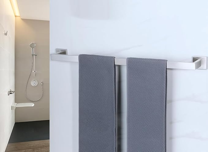 28 Inch Towel Bar for Bathrooms 12/16/20/24/28/32/36 Inch Stainless Steel 304 Brushed Nickel Towel Holder Modern Square Towel Rod Rustproof Wall Mount (1, Brushed Nickel, 28 Inch)