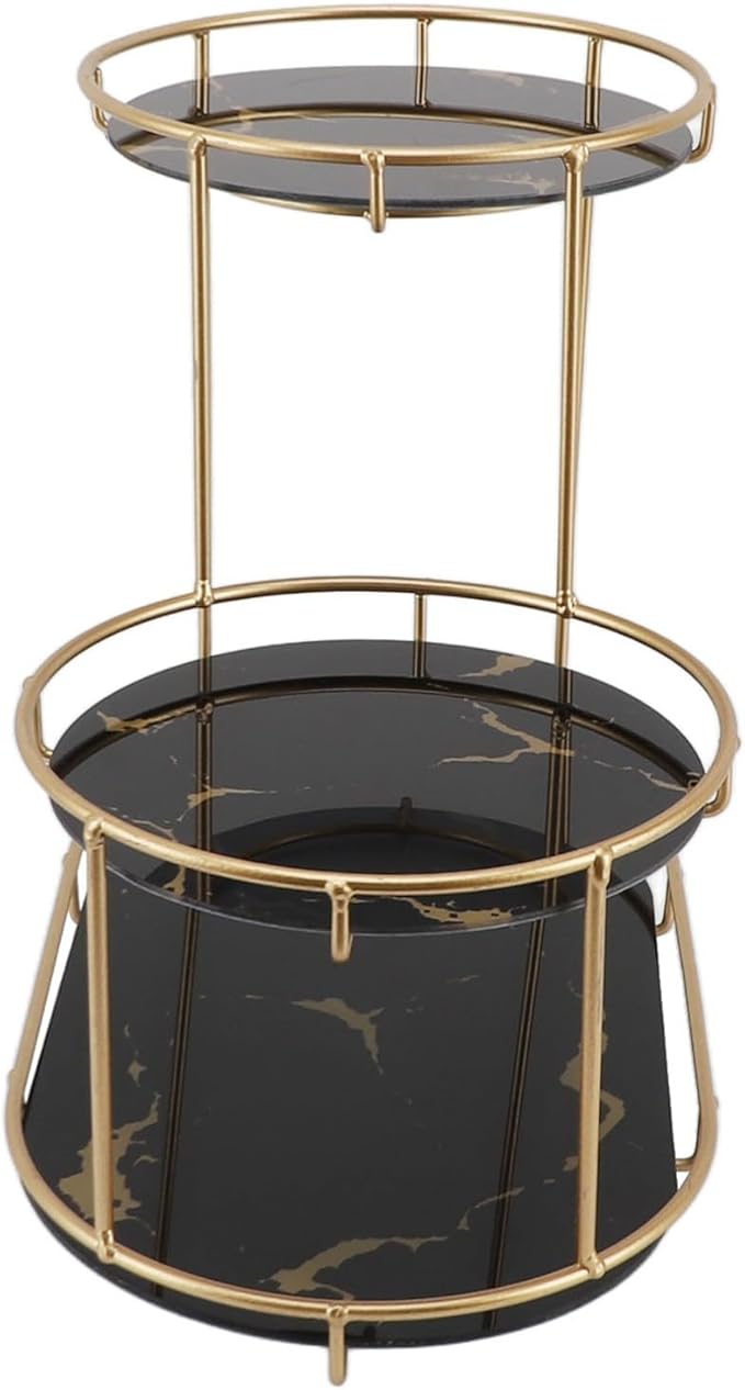 Keenso Practical Iron and Glass Makeup Shelf for Bathroom, Countertop, Skin Care Shelf, Versatile, Stylish Design (Black Base)