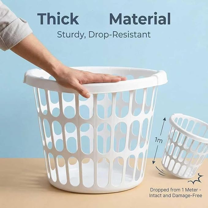 (8 Pack) 1-Bushel Round Plastic Laundry Baskets - Durable,Large Capacity for Bedroom, Bathroom, Laundry Room & Dorm