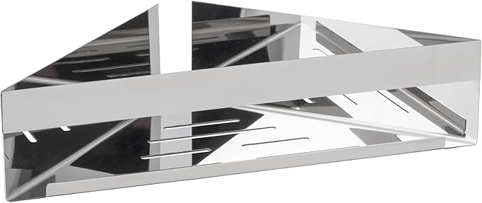 WENKO Turbo-Loc Genova Shine Corner Shelf, Bathroom Shelf Made of Stainless Steel for Attaching without Drilling with Adhesive Pad System, Space-Saving Storage of Care Products, 36 x 8 x 17 cm, Glossy