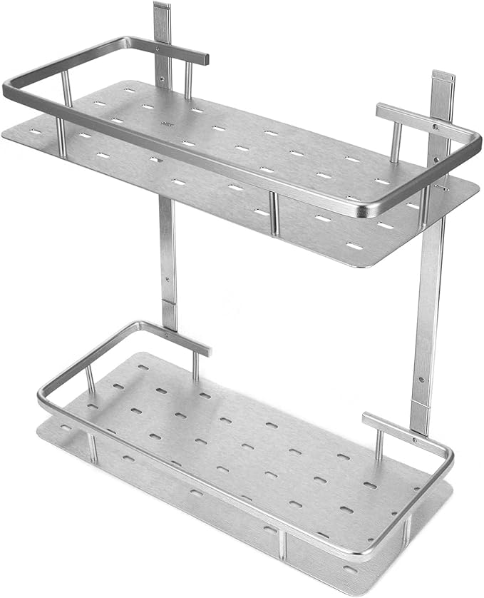 Bathroom Shelves, Space Aluminum 2 Tier Wall Mounted Rustproof Shelves, Floating with Drainage Holes for Easy Installation in Bathroom, Kitchen, and Bedroom