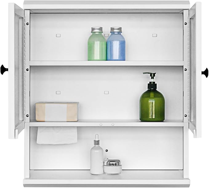 Fundin White Bathroom Wall Metal Cabinet with Hidden Tissue Slot & Adjustable Shelves, Over The Toilet Storage Cabinet for Bathroom Laundry Room
