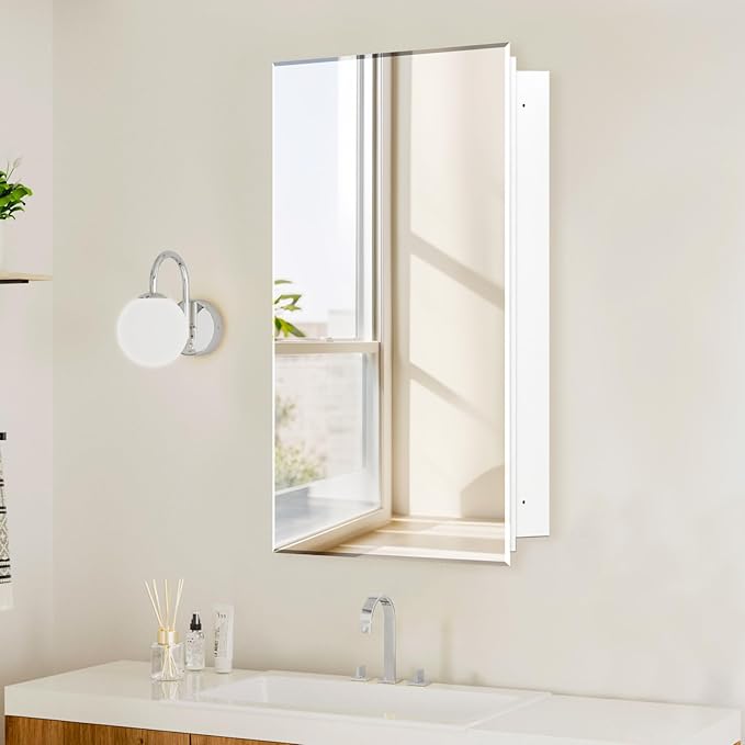 20x30 Inch Bathroom Medicine Cabinet with Mirror, Rectangular Beveled Mirror Cabinet,Wall Mounted Metal Cabinet for Bathroom Toilet, Recess or Surface Mount