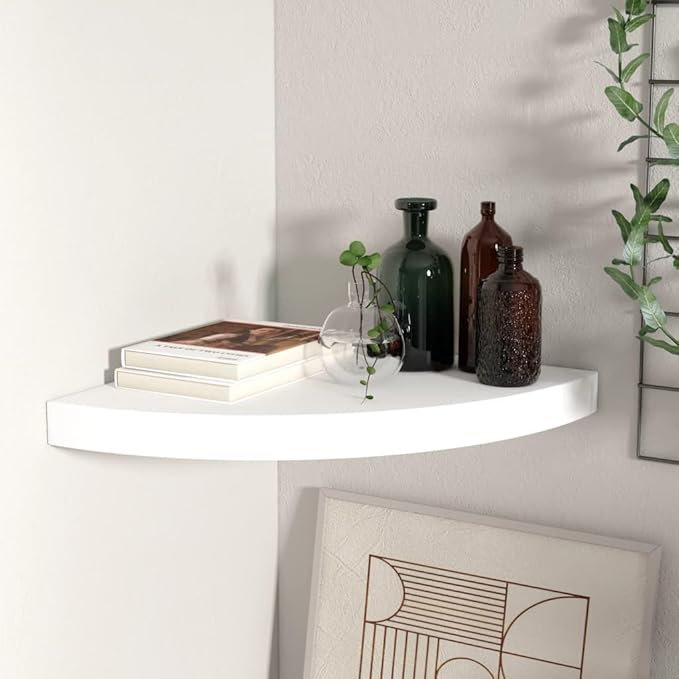 Floating Corner Shelf Wall Mounted 13.8"x13.8"x1.5" White Honeycomb MDF with Metal Bracket, Invisible Mounting System, Decorative Storage for Living Room, Bathroom, Bedroom