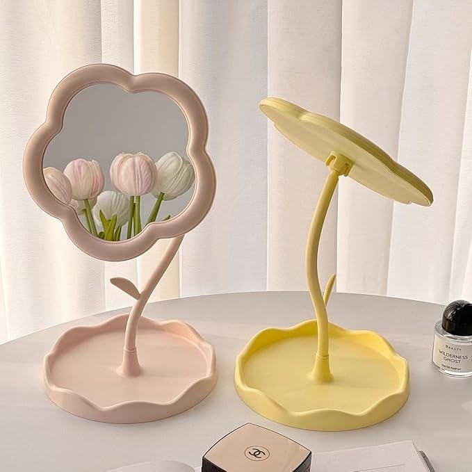 1 Pink Flower Mirror, Desktop Mirror, Dressing Mirror, Flower Shaped Makeup Mirror, Cute Flower Shaped Mirror, Suitable For Desktop, Bedroom, Bathroom, Living Room Home Decoration (Pink)