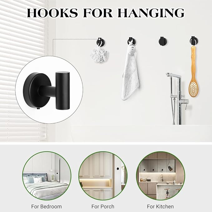 Matte Black Bathroom Towel Bar Set, 5-Piece Stainless Steel Hardware Bathroom Accessories, 16" Towel Racks for Bathroom Walls