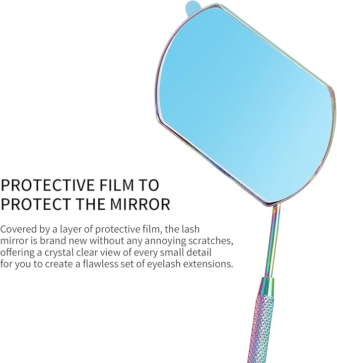 Lash Mirror for Eyelash Extensions, 60mm Extra Large Eyelash Mirror, Detachable Stainless Steel Makeup Mirror，Rainbow Color