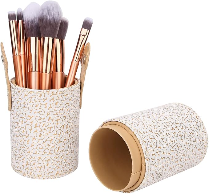 LAVEN Makeup Brush Holder ?€? PU Leather Portable Cosmetic Brush Cup for Travel, Desk & Dressing Table Organization (Apricot)
