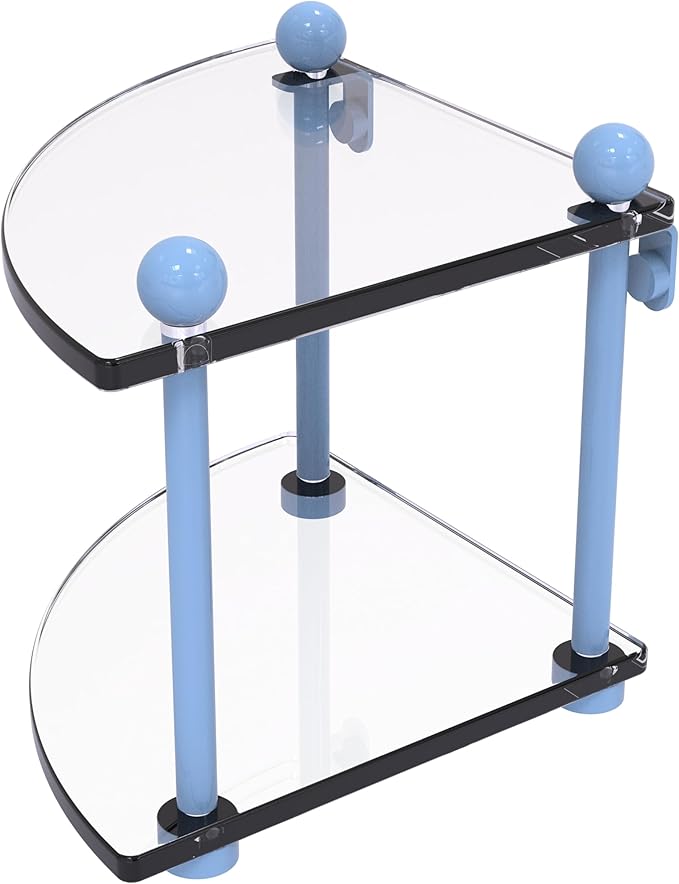 Allied Brass PR-3-FTB Two Tier Corner Glass Shelf, Flat Troll Blue
